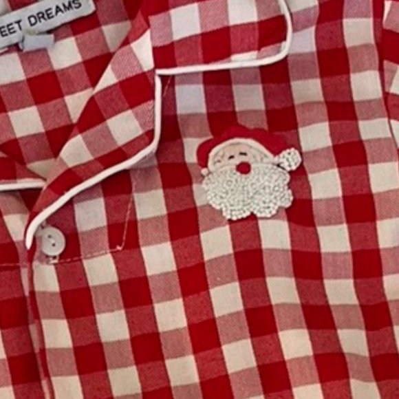 Sweet Dreams Red Gingham Embroidered Santa Pajama Set | Size 3 - Picture 2 of 2